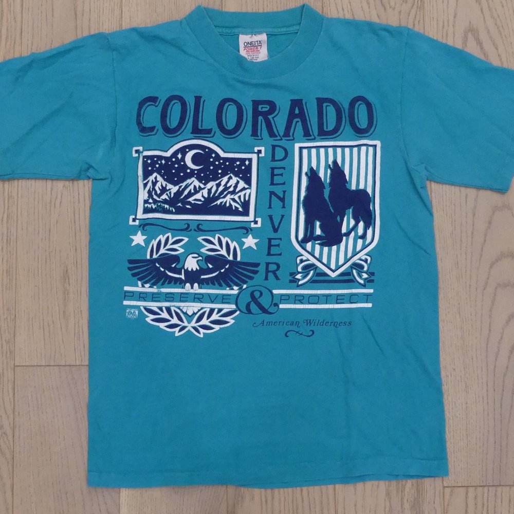 Vintage Oneita Denver Colorado Serve & Protect American Wilderness T-Shirt